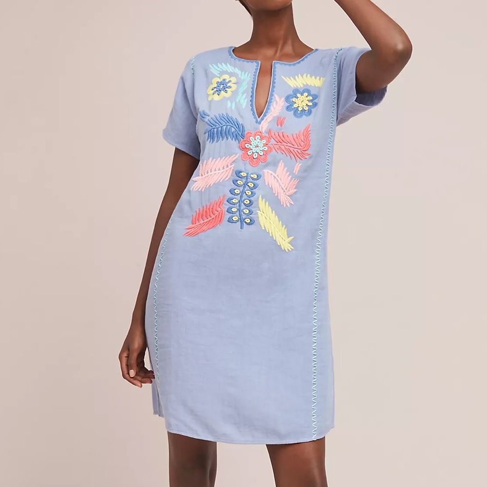 Corey Lynn Calter Embroidered Linen Dress – Blue – Size Small